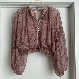 Zara Paisley Chiffon Crop Top with Front Button Detail